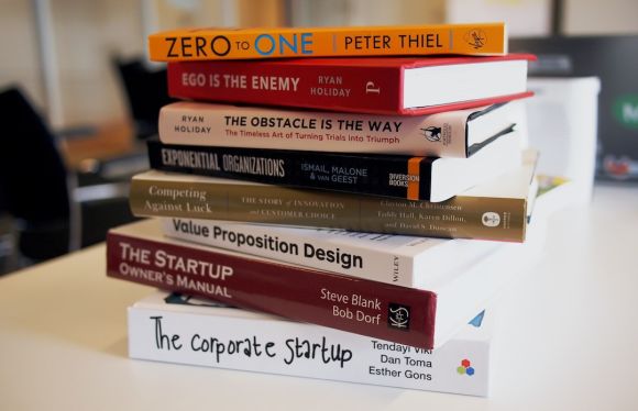 Entrepreneurship - pile of assorted-title books