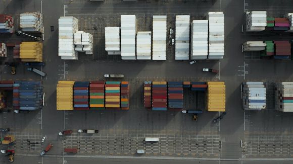 International Trade - aerial photography of multicolored trailers